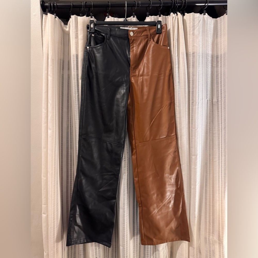 Bershka Two-Tone Black and Brown Leather Pants